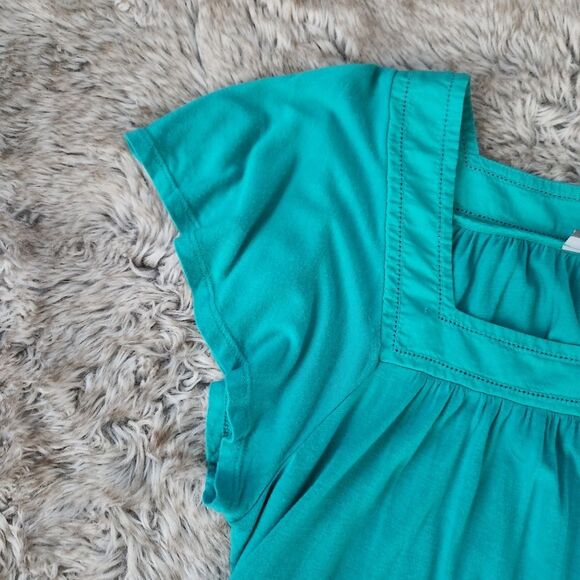 Apt. 9 Square Neck Glitter Sleeve Empire Waist Top Green Women's Size Medium - Picture 4 of 11